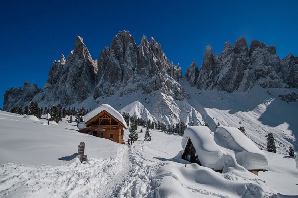 Hike with Snowshoes in Dolomites Wonderful Funes Valley from Bolzano